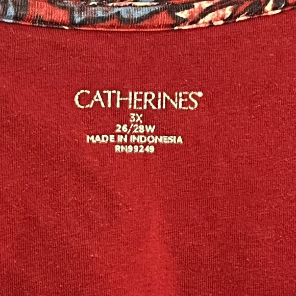 Catherines Top Tunic 3X V Neck 3/4 Sleeve Rust Floral Boho - Picture 3 of 8